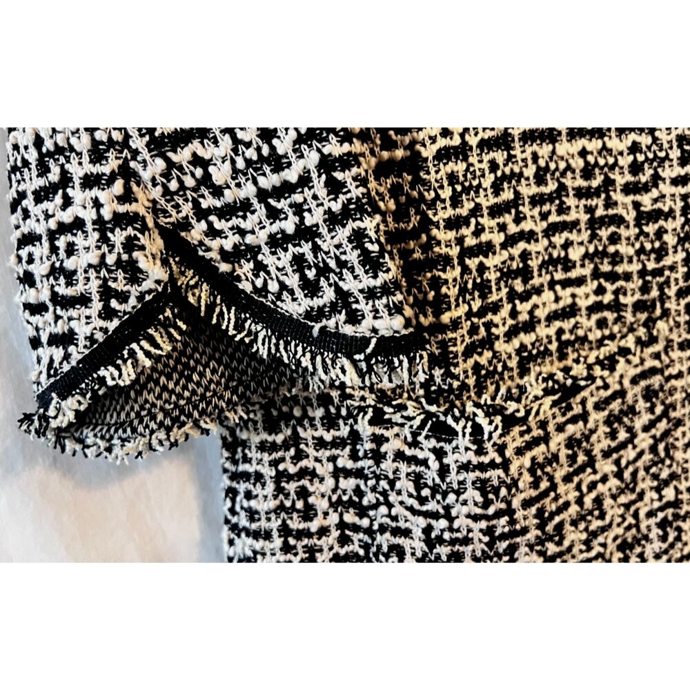 Max Studio Black White Soft Tweed 3/4 Sleeve Dress w/Fringes Size LARGE NWT - Picture 3 of 12